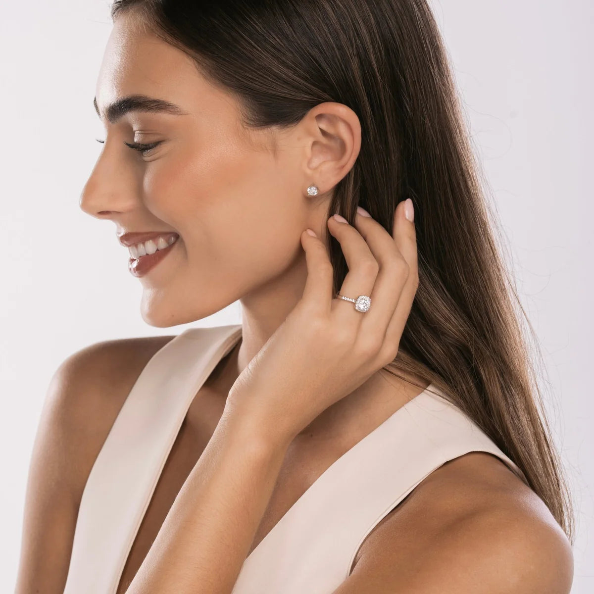 The Sterling Silver Iced Square Halo Ring