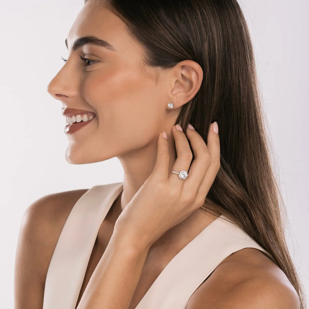 The Sterling Silver Iced Square Halo Ring