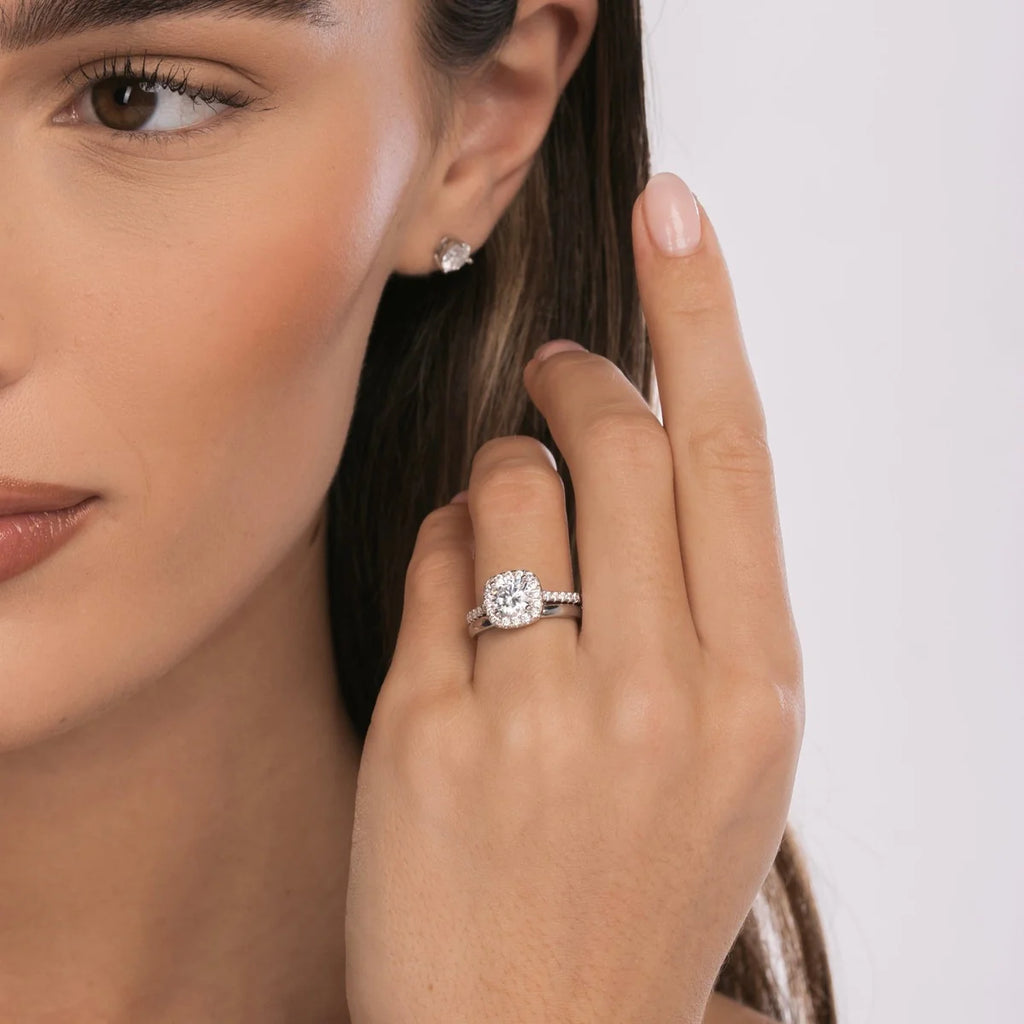 The Sterling Silver Iced Square Halo Ring
