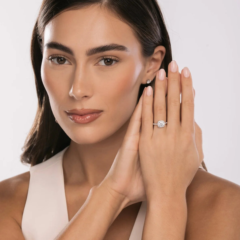 The Sterling Silver Iced Square Halo Ring