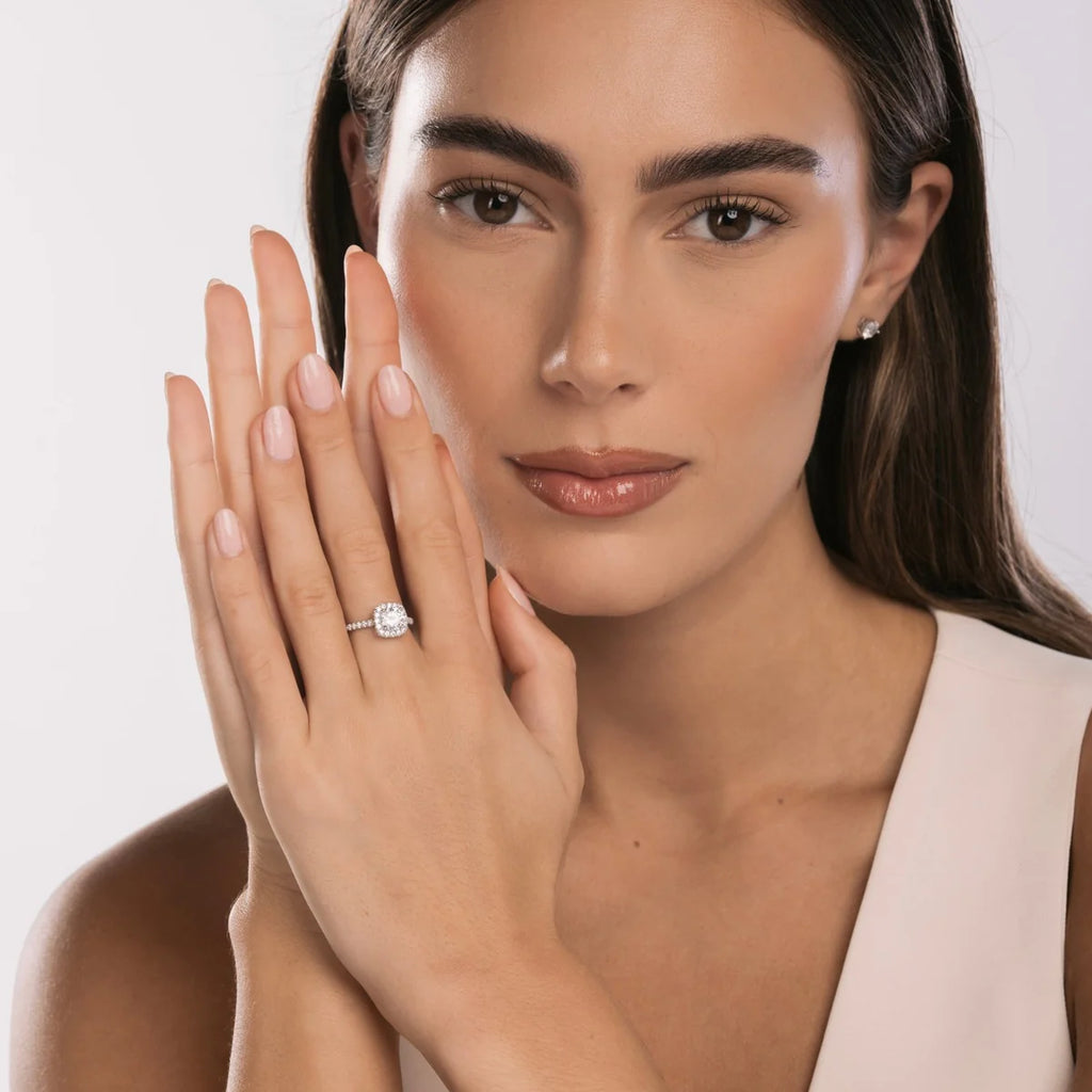 The Sterling Silver Iced Square Halo Ring