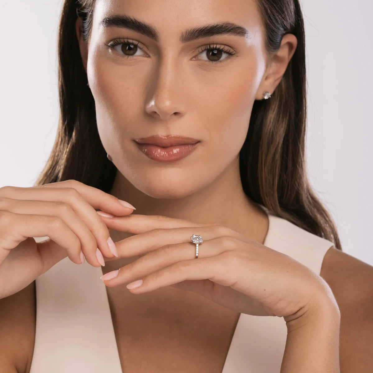 The Sterling Silver Iced Square Halo Ring